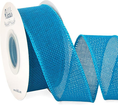 Ribbli Turquoise Blue Burlap Wired Ribbon,1-1/2 Inch x 10 Yard, Wired Edge Ribbon for Big Bow,Wreath,Tree Decoration,Outdoor Decoration