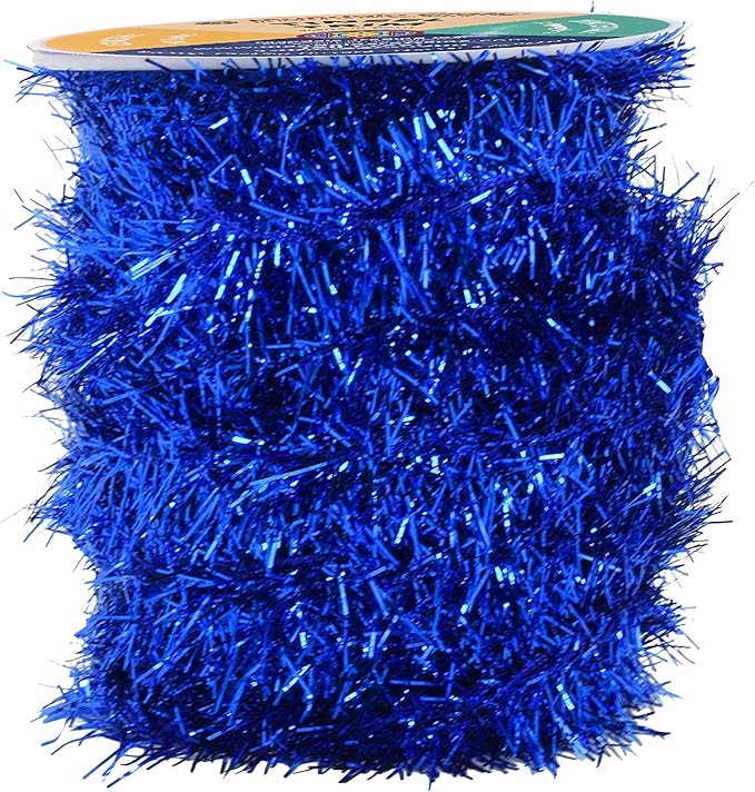 Mandala Crafts Blue Tinsel Garland - Thin Metallic Foil Glitter Mini Garland for Christmas Tree, Party, Wedding Decor, and Holiday Decorations