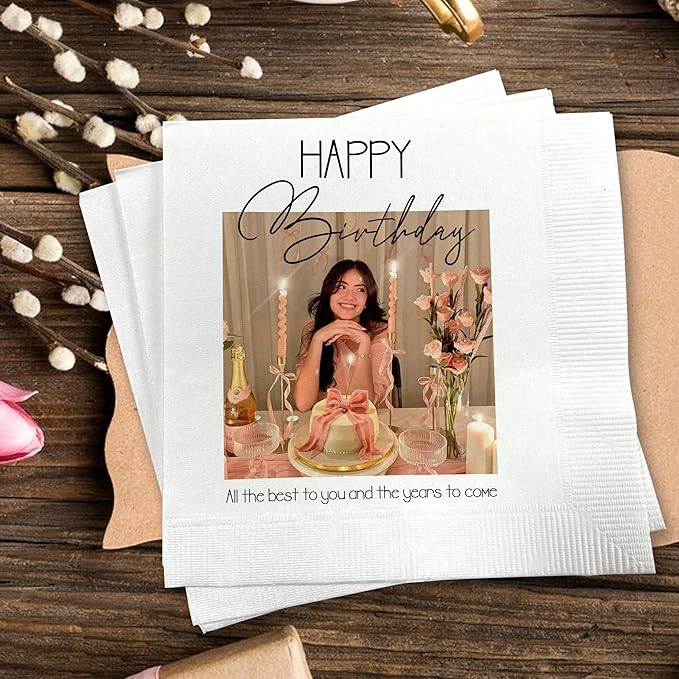 Luxury Personalized Napkins With Picture, Custom Cocktail Napkins, Birthday Party Napkin, Custom Photo Napkin with Text, Beverage Luncheon Cocktail Paper, Birthday Party Decor
