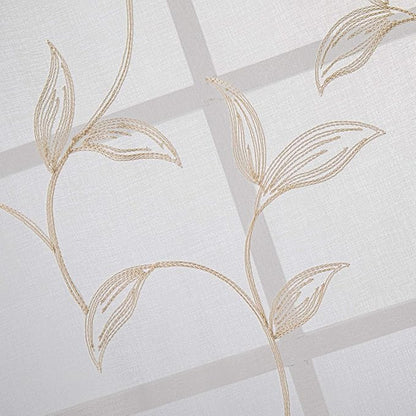 VISIONTEX Sheer Curtains 84 inch Length 2 Panels Set, White Voile Crushed Cream Vine Leaves Embroidery, Rod Pocket Embroidered Window Drapes for Living Room and Bedroom, 54" x 84"
