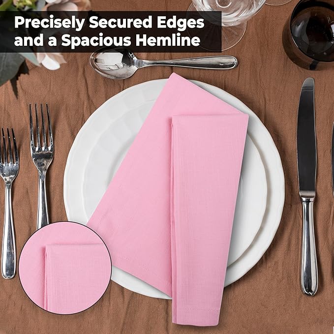 Urban Villa Easter Cloth Napkins 100% Cotton Slub Absorbent Dinner Napkins (Set of 12) Oversized 20x20 Inches Soild Pink Color Soft Durable Reusable Washable Ideal for Everyday Use Wedding Parties