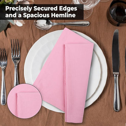 Urban Villa Easter Cloth Napkins 100% Cotton Slub Absorbent Dinner Napkins (Set of 12) Oversized 20x20 Inches Soild Pink Color Soft Durable Reusable Washable Ideal for Everyday Use Wedding Parties