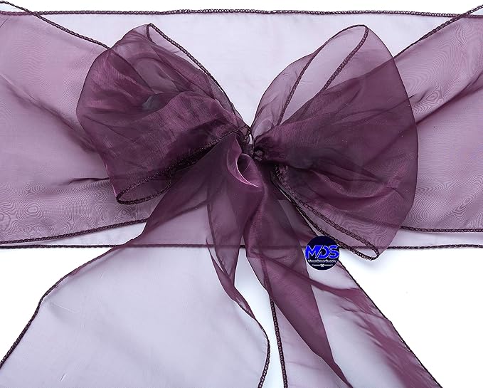 MDS Pack of 50 PCS Organza Chair Sashes Wider Dining Chair Bows Ribbon Tie Back for Wedding Party Birthday Bridal Shower Reception Event Banquet Home Chair Cover Decoration - Plum