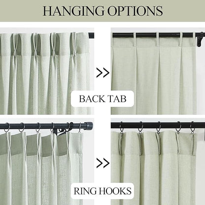 Vision Home Pinch Pleated Semi Sheer Curtains Textured Linen Blended Light Filtering Window Curtains 90 inch for Living Room Bedroom Pinch Pleat Drapes with Hooks 2 Panels 40" Wx90 L,Soft Green
