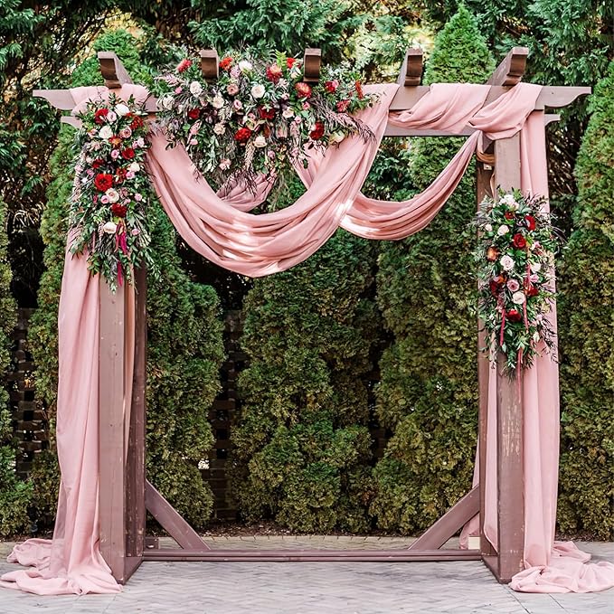 PARTISKY 10ftx10ft Dusty Rose Chiffon Sheer Backdrop Curtains, Wrinkle-Free Wedding Backdrop Drapes for Birthday Party Ceremony Arch Stage Decor Background for Photography 5ft x 10ft,2 Panels