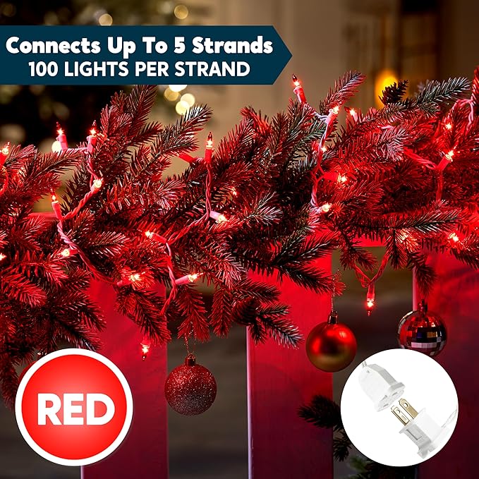 Joiedomi Christmas String Lights Indoor,100 Count Mini Red Light,21.4 FT Lighting Decor for Patio Dorm Classroom Bedroom Holiday Wedding Party Garland Birthday Festival,White Wire