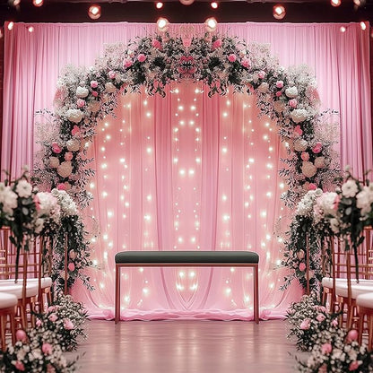 20ftx12ft Wrinkle Free Pink Backdrop Curtain, 4 Panels 12FT Height Pink Wedding Backdrop Drapes, Silky Polyester Back Drop Cloth for Birthday Photography Background Party Backdrop Draping