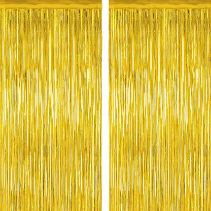 2 Pack Gold Tinsel Backdrop, 3.28 FT x 7.05 FT Metallic Fringe Curtain, Gold Color Graduation Backdrop Party Streamers, Party Supplies Door Decorations for Birthday Anniversaries