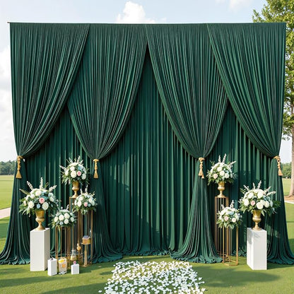 50ftx10ft Wrinkle Free Hunter Green Backdrop Curtains for Party Background, 10 Panels Silky Fabric Green Photo Backdrop Drapes Back Drop Cloth for Wedding Birthday Photography Baby Shower Decor