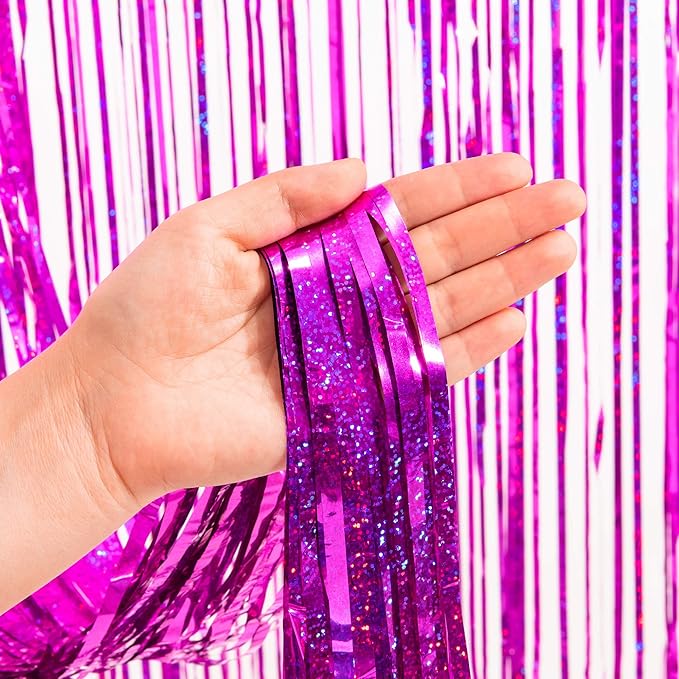 Magenta Tinsel Curtain Party Backdrop - GREATRIL Foil Fringe Curtain Photo Booth Streamers for Bachelorette Party Engagement Bridal Shower 2 PCS