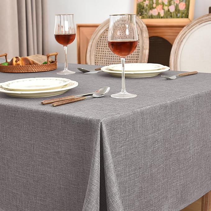 Fitable Textured Linen Tablecloths 2 Pack, Washable Fabric Rectangle Table Clothes for 6 Foot Tables, Rustic Holiday Table Covers for Kitchen Dining, Party, Farmhouse (Stone, 54 x 108 Inch)