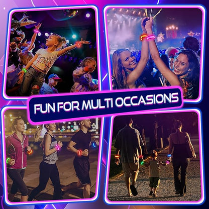 GIFTINBOX 12/6 PCS LED Light Up Bracelets for Kids Adults, LED Glow Flashing Arm Wrist Bands, Glow in The Dark Party Supplies for Night Events, Festivals. Party Favors For Concerts Rave Sports