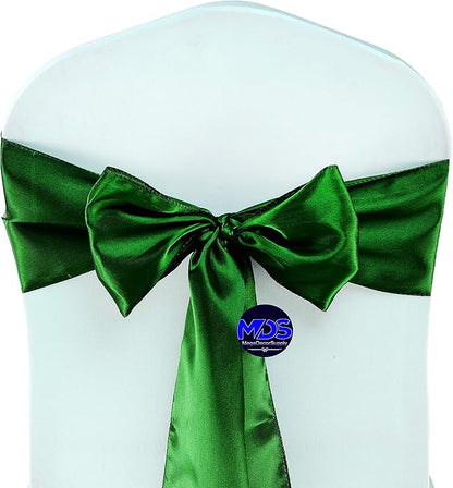 MDS Pack of 300 PCS Satin Chair Sashes Charmeuse Sateen Dining Chair Bows Ribbon Ties Back Sash for Wedding Party Birthday Home Hotel Restaurant Banquet Decoration (7 x 108 Inch, Green)