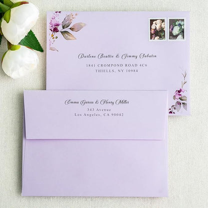 PONATIA 50 Pieces 5x7 Envelopes, Lilac A7 Envelopes Self Seal for Weddings, Invitation Cards, Photos, Postcards, Greeting Cards Mailing, Baby Shower, Graduation, Christmas Gift Cards