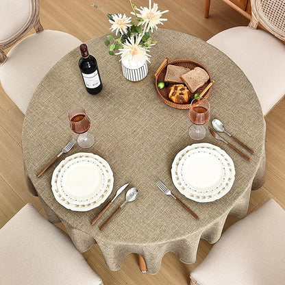 Fitable Faux Linen Round Tablecloths 60 Inch in Diameter - 2 Pack Faux Burlap Table Clothes for Kitchen, Dining Room, Party, Farmhouse, Outdoor (Great for 20"-48" Round Tables, Khaki)