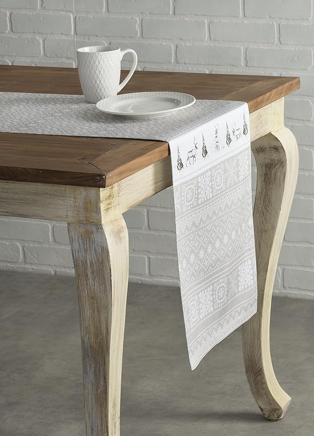 Maison d' Hermine Table Runner 100% Cotton Single Layer Table Runners 90 inches Long Decorative for Home Kitchen Dining Party Baby Shower Wedding Bridal Shower (Cozy Christmas, 14.50" x 90")