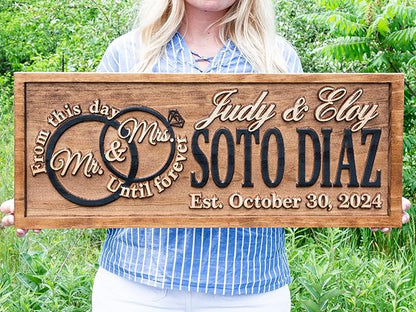 Mr and Mrs Sign | Wood Wedding Gift | Wooden Bridal Shower Gift | Custom Engagement Sign | Established Marriage Decor | Personalized Couple Gift | Last Name Established Sign | Anniversary