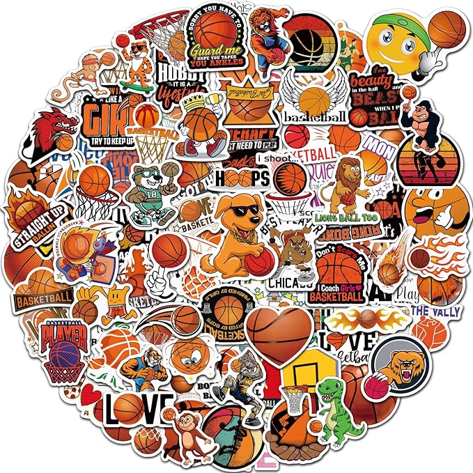 100 Pcs Sport Stickers for Kids, Basketball Water Bottle Stickers, Vinyl Waterproof Laptop Sticker for Water Bottle, Bulk Sticker Packs for Boys Kids Classroom Prizes for Elementary Students