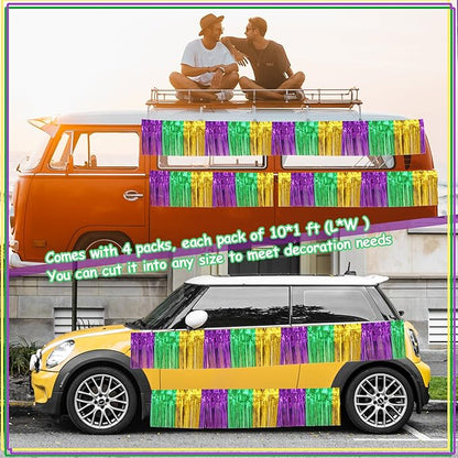 4 Pack 10 Feet Green Gold Purple Foil Fringe Garland Metallic Tinsel Streamers Banner Fringe Backdrop Banner for Parade Floats Mardi Gras Birthday Party Homecoming Decoration (Green Gold Purple)…