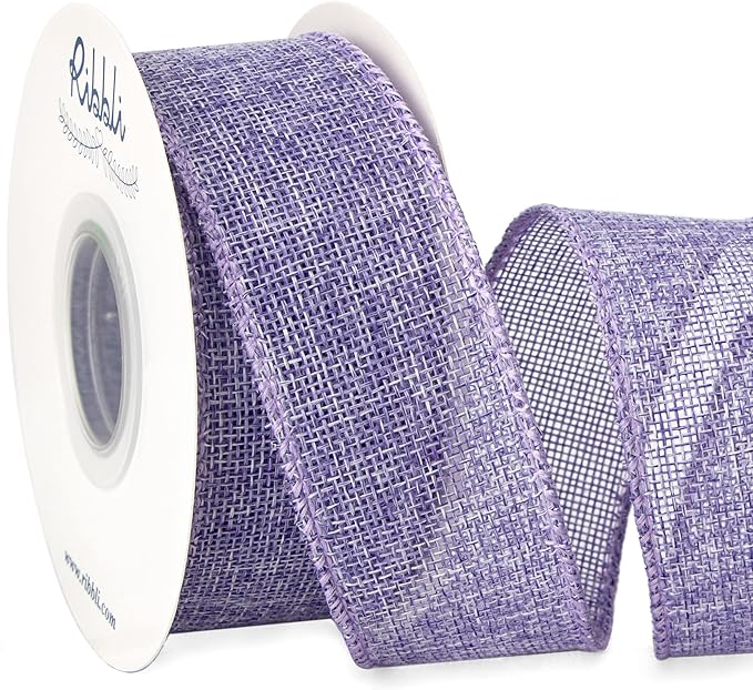 Ribbli Light Purple/Lavender Burlap Wired Ribbon,1-1/2 Inch x 10 Yard, Easter Wired Edge Ribbon for Big Bow,Wreath,Tree Decoration,Outdoor Decoration