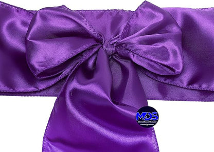 MDS Pack of 100 PCS Satin Chair Sashes Charmeuse Sateen Dining Chair Bows Ribbon Ties Back Sash for Wedding Party Birthday Home Hotel Restaurant Banquet Decoration (7 x 108 Inch, Cadbury Purple)