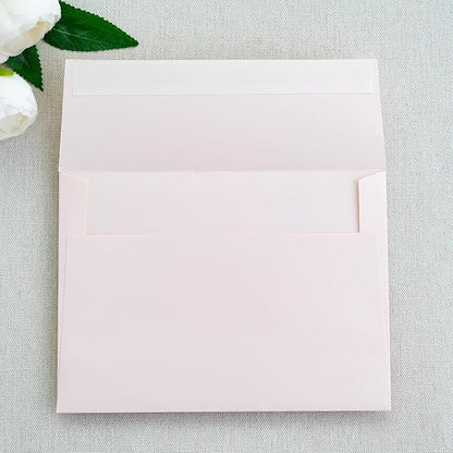 PONATIA 50 PCS 5x7 Envelopes, Blush Pink Self- Adhesive A7 Envelopes for Weddings, Invitation Cards, Photos, Postcards, Greeting Cards Mailing, Baby Shower, Graduation, Christmas Gift Cards