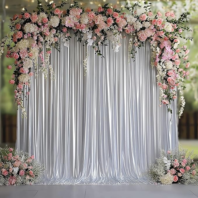 Outpain 10x10ft Silver Sequin Backdrop Curtains -Heavy Duty Gold Photography Backdrops with Non-Shedding Glitter, Wrinkle-Free Stage Drapes for Wedding/Christmas/Studio Shoots (5x10ft 2 Panels)
