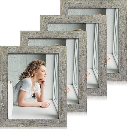 8x10 Picture Frame Set of 4, High Definition Glass Distressed Moss Green Frame, 8 x 10 Wood Photo Frames for Tabletop Display and Wall Mounting