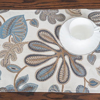 Mika Home Tropical Leaf Table Runner for Home Decor 13X90 Inches Blue Brown Seasonal Dining Table Decoration for Home
