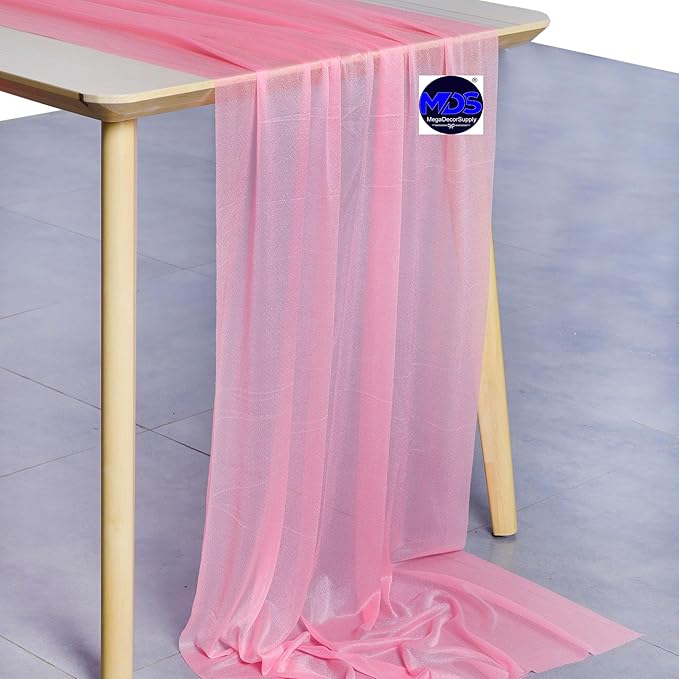MDS 2 Pack 10ft Chiffon Table Runner 29 x 120 Inches Sheer Wedding Runner Romantic Rustic Table Runner for Wedding Decorations, Birthday Parties, Bridal Shower Party Arch Decor - Coral