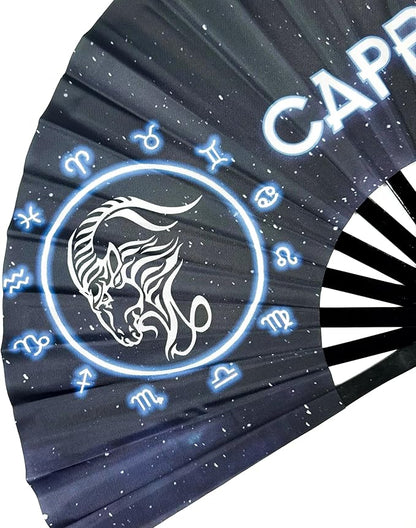 DeFlare | Cosmic Zodiac Rave Fan | Zodiac Sign Hand Fan | Astrology Rave Fan | Hand Fan | Large Rave Fan | Large Clacking Fan
