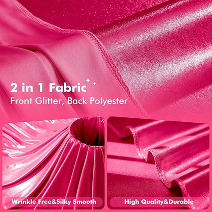 10x10ft Shimmer Hot Pink Sequin Backdrop Curtain for Parties, Thick Wrinkle Free Glitter Fuchsia Photo Backdrop Drapes Curtains for Birthday Wedding Halloween Photography Background-2 Panels 5x10ft