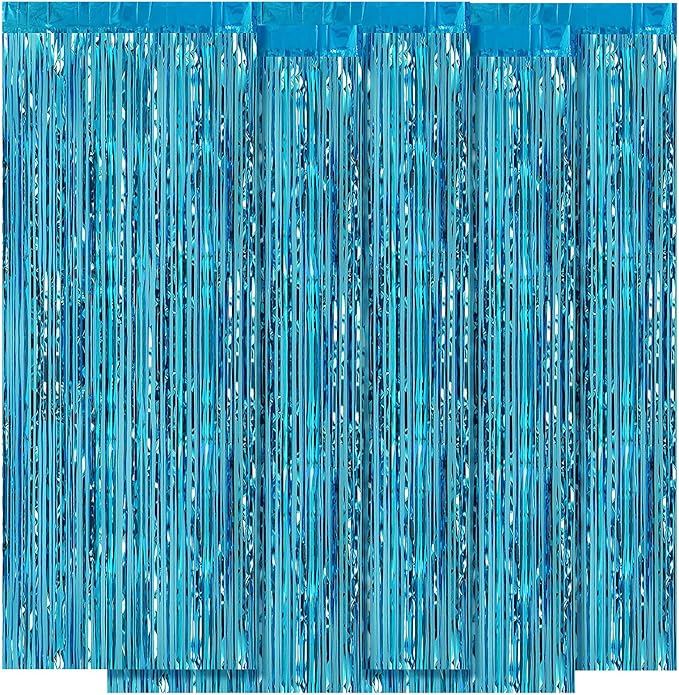 5 Pack Blue Fringe Backdrop 3.2ft x 8.2ft Teal Blue Foil Fringe Curtains Party Tinsel Curtain Backdrop Streamers for Birthday Party Decoration Wedding Christmas Decoration (Teal Blue)