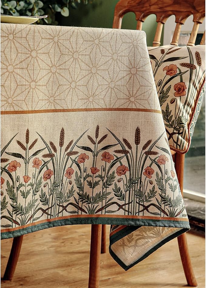 patdrea Designer Linen Light Brown Square Table Cloth,Vintage French Breathable Floral Tablecloth,Decor Table Covers for Kitchen Dining,Parties,Christmas,Tea Party,Thanksgiving,67"x67"-Cudillero