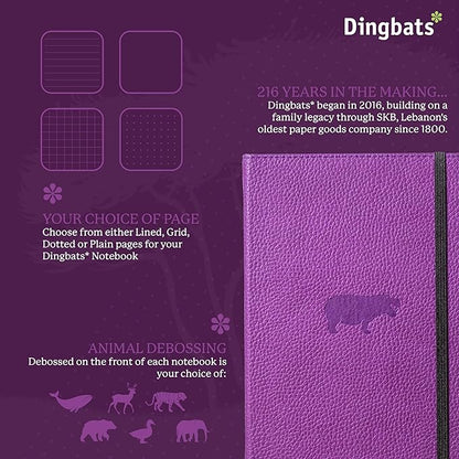 Dingbats* Wildlife Dotted Journal Notebook A5 - Vegan Leather Hard Cover, Ideal for Work, Travel - Pocket, Elastic
