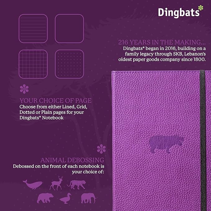Dingbats* Wildlife Lined Writing Journal Notebook A5 - Vegan Leather Hardcover - Ideal for Work, Travel - Pocket, Elastic Closure, & Bookmark