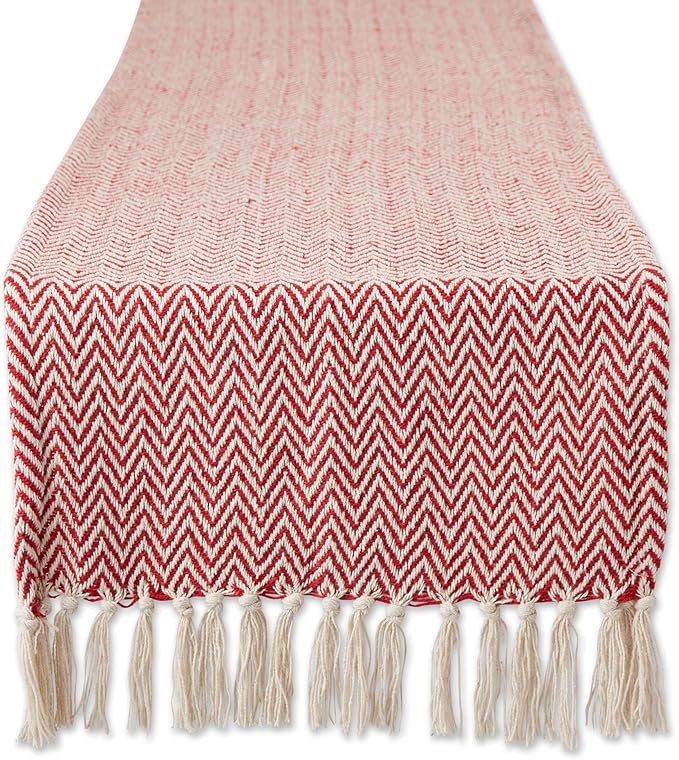 DII Woven Basic Tabletop Collection Chevron Table Runner, 15x108, Tango Red