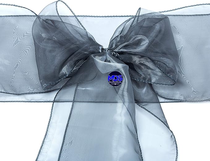 MDS Pack of 75 PCS Organza Chair Sashes Wider Dining Chair Bows Ribbon Tie Back for Wedding Party Birthday Bridal Shower Reception Event Banquet Home Chair Cover Decoration - Silver Gray