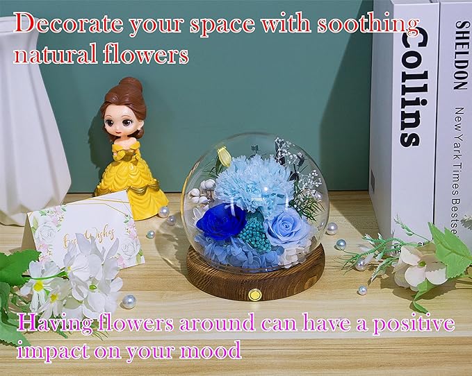 Valley of Rain & Forest Long-Lasting Real Flowers, Unique Floral Gift for You to Send Love for All Occasions, for Indoor Decoration (Light Blue Carnation, Blue Rose, Light Blue Rose)