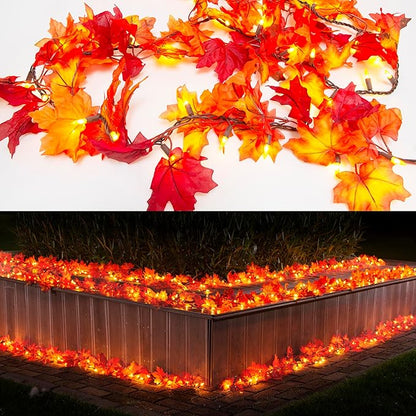 Fall Decor Thanksgiving Decorations for Home Lighted Fall Leaves String Lights, 11FT Thanksgiving Lighted Fall Leaf Garland Lights, 50 Orange Bulbs Lighted Fall Garland with Lights Plug in Outdoor
