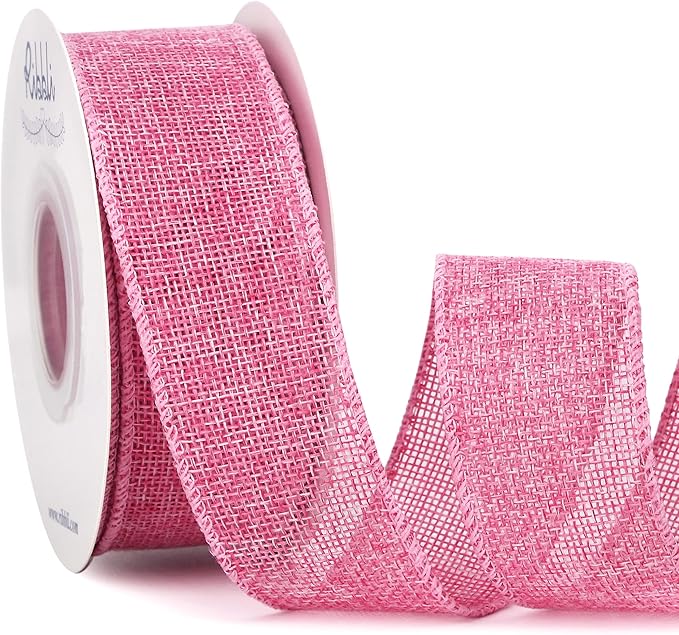 Ribbli Pink Burlap Valentine's Day Wired Ribbon,1-1/2 Inch x 10 Yard,Easter Wired Edge Ribbon for Big Bow,Wreath,Tree Decoration,Outdoor Decoration