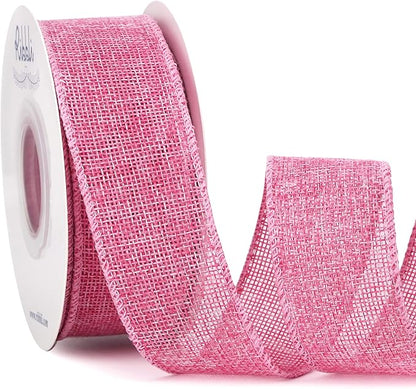 Ribbli Pink Burlap Valentine's Day Wired Ribbon,1-1/2 Inch x 10 Yard,Easter Wired Edge Ribbon for Big Bow,Wreath,Tree Decoration,Outdoor Decoration