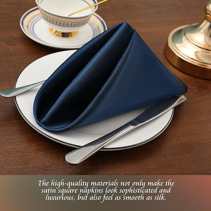 Manyshofu 60 Navy Blue Satin Napkins - 20x20 Inches Square Fabric Napkins Set - Soft & Reusable for Wedding Dinner Party Lunch