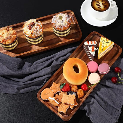 Roowest 5 Pack Solid Acacia Wood Serving Trays for Laser Engraving Rectangular Wooden Board for Food Appetizer Serving Tray Plates for Vegetables Fruit Cheese Housewarming Gifts(16 x 6.5 Inch)