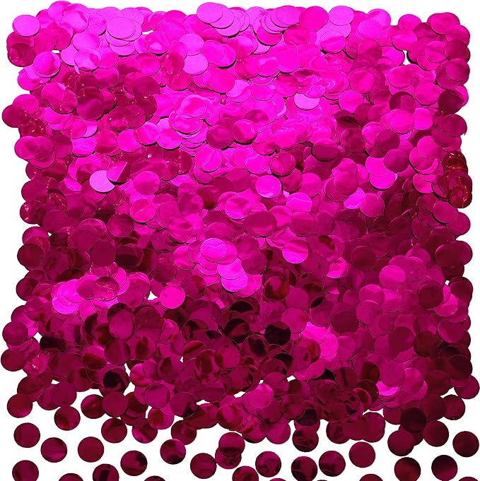 Hot Pink Foil Metallic Round Table Decor - Circle Dots Mylar Scatter Confetti for Wedding, Bachelorette, Baby Shower & Girls Birthday Parties - 60g