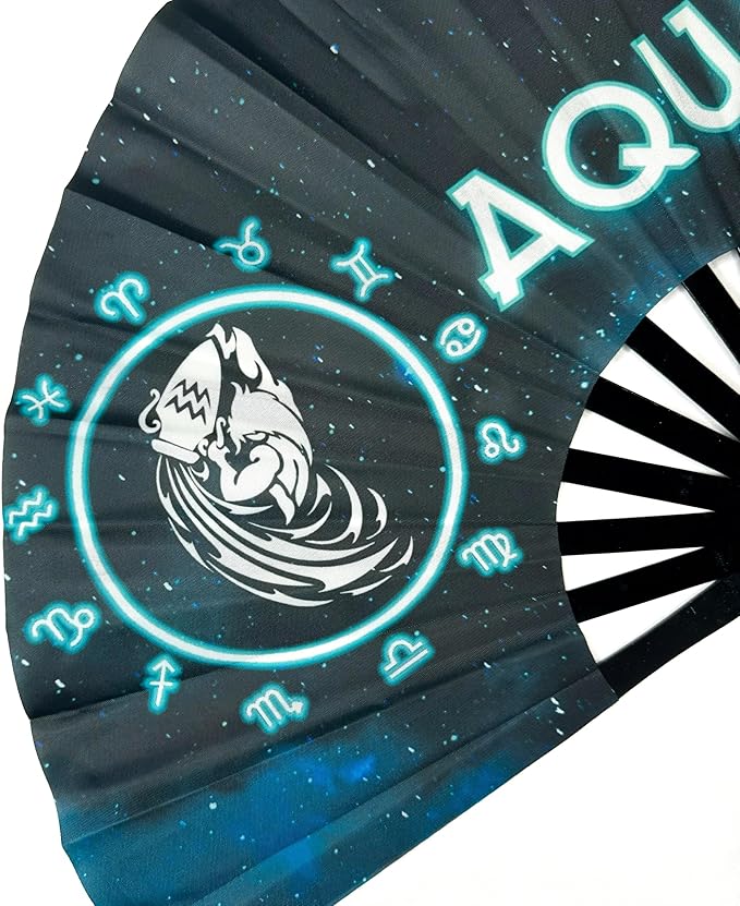 DeFlare | Cosmic Zodiac Rave Fan | Zodiac Sign Hand Fan | Astrology Rave Fan | Hand Fan | Large Rave Fan | Large Clacking Fan
