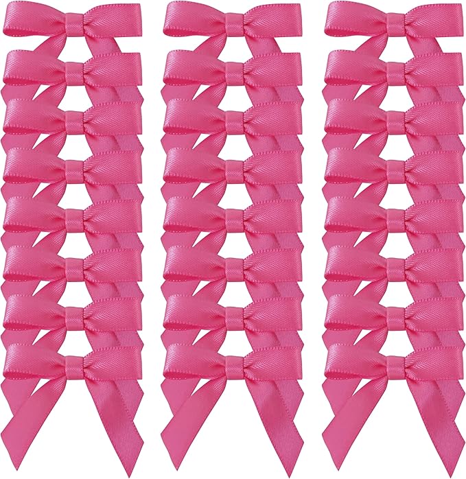 50pcs 1-1/2" Mini Hot Pink Satin Ribbon Bows Without Twist Ties for Crafts Gift Wrapping Packing Christmas Decoration (Hot.Pink)