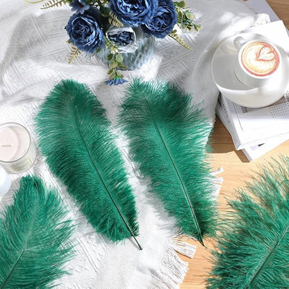 Maitys 90 Pcs Large Natural Ostrich Feathers Bulk 14-16 Inch (35-40cm) 12-14 Inch (30-35cm) 10-12 Inch (25-30cm) Ostrich Feathers Plumes for Centerpieces Wedding (Blackish Green)