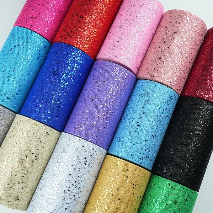 Glitter Tulle Rolls, 6” by 50 Yards (150FT) Sparkling Tulle Spool Ribbon Sequin Tulle Netting Fabric for Tutu Skirt Wedding Birthday Baby Shower (White)