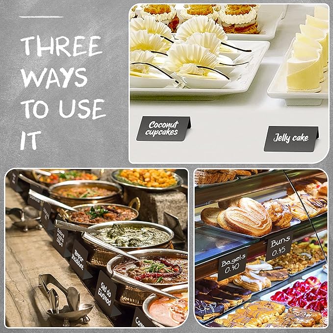 10 Pack Mini Chalkboard Table Tent Signs 4x3 – Reusable Food Labels for Buffet Party & Wedding – Plastic Display Chalk Board Tags for Catering & Event Displays